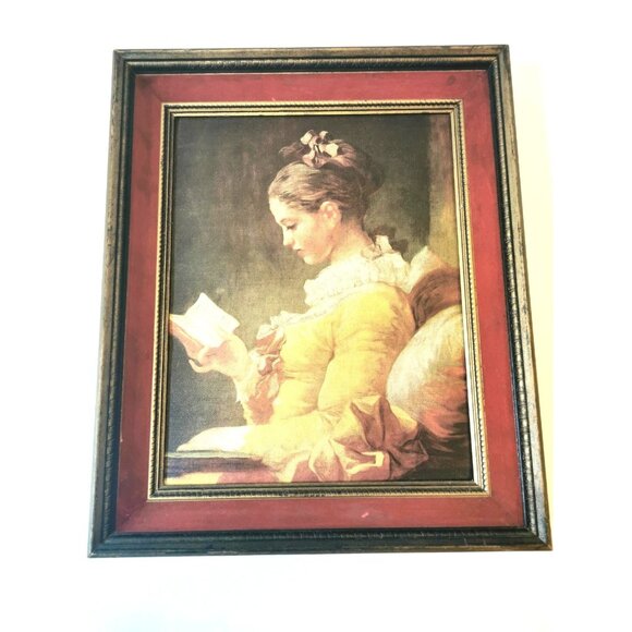 Vintage 1950s Fragonard Young Girl Reading Limited Edition #1210 Red Velvet Trim - Picture 1 of 13